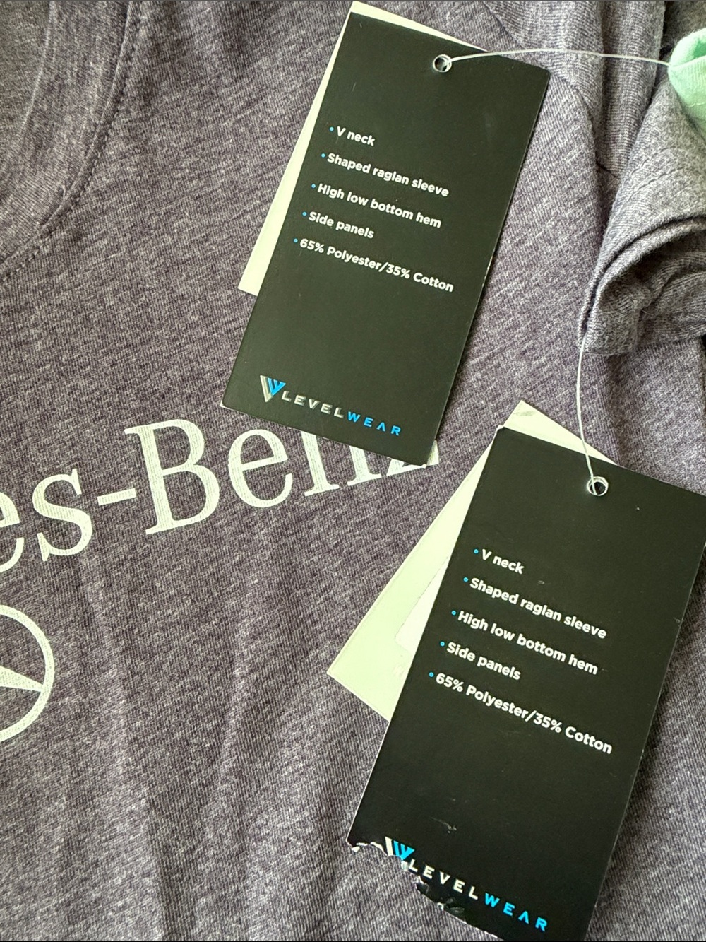 Mercedes-Benz V-Neck Logo Tee - Mint & Heather Purple M Med NWT - Picture 6 of 7